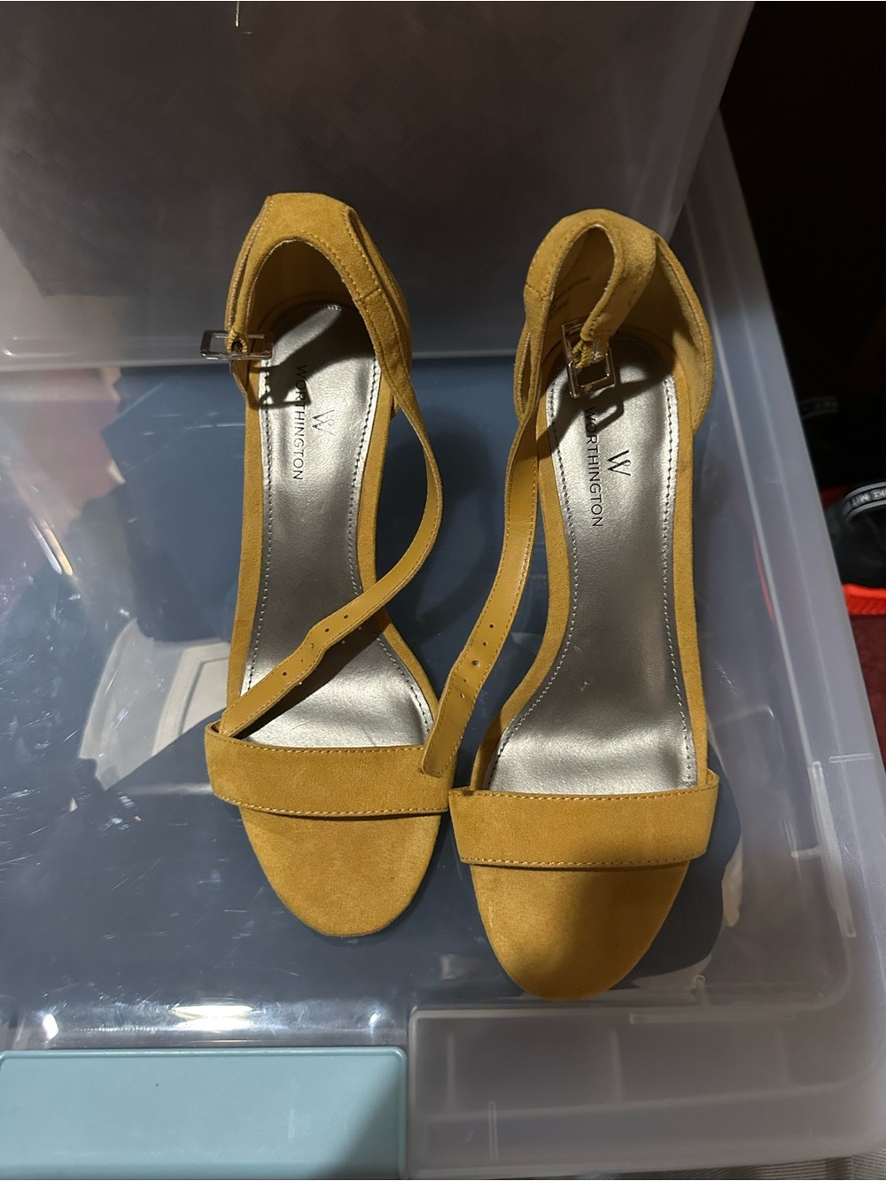 Mustard Suede Ankle Strap heels